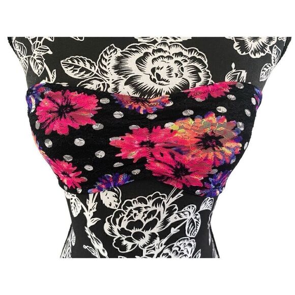 Pink Victoria’s Secret Floral Bandeau Sz Small Neon Polka Dot Colorful Sleepwear - Picture 5 of 10